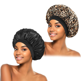 Bonnet en satin noir léopard ZHENSILK vue de face