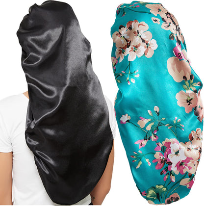 Bonnet en satin Wbfwbb noir et à motifs floraux, vue de face