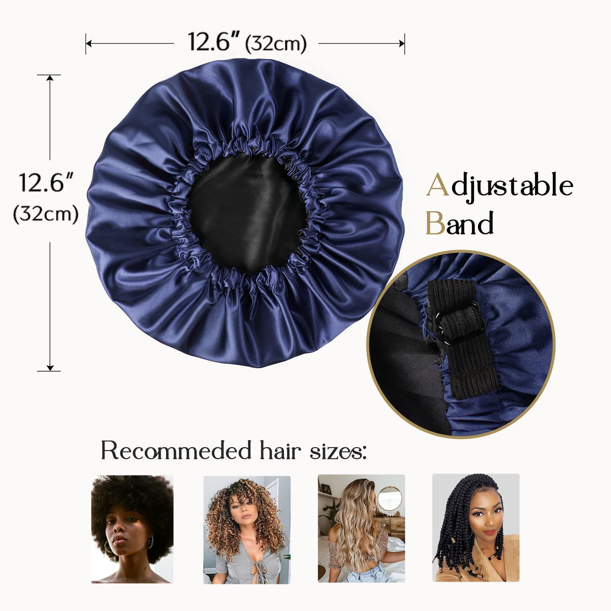 Bonnet en satin YANIBEST sur une table, avec produits capillaires
