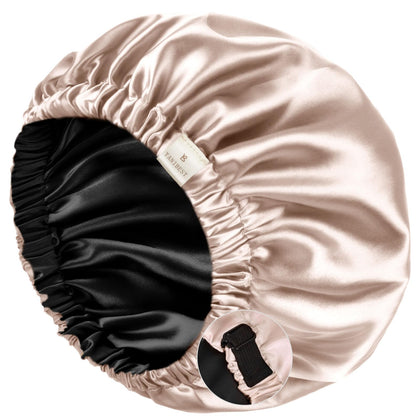 Bonnet en satin YANIBEST vu de face en couleur noire