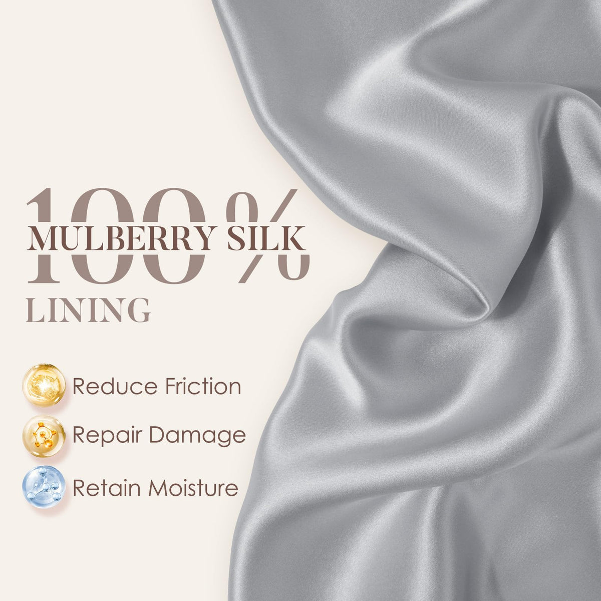 Bonnet en soie LULUSILK gris clair ajustable avec sangle