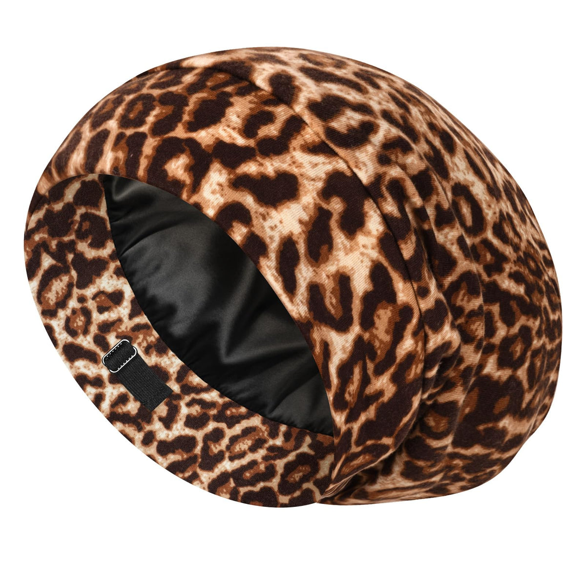 Bonnet en soie LULUSILK modèle léopard marron, vue de face