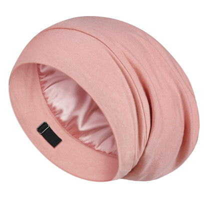 Bonnet en soie LULUSILK rose pour le sommeil, vue de face
