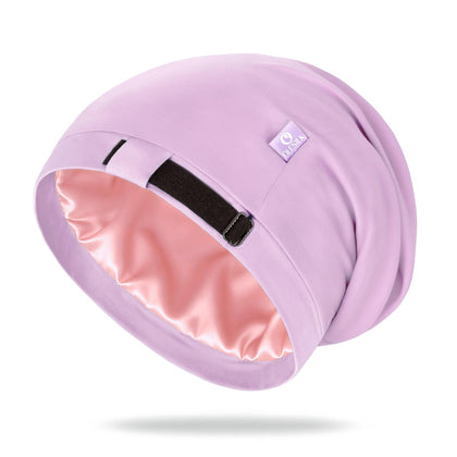 Bonnet en soie OLESILK violet pour cheveux bouclés, vue avant