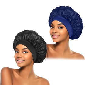 Bonnet en soie ZHENSILK noir vue avant avec bandeau élastique