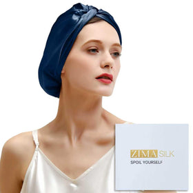 Bonnet en soie ZIMASILK 22 Momme bleu, vue de face
