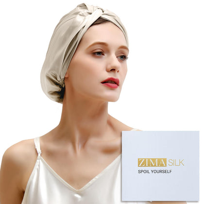 Bonnet en soie ZIMASILK 22 Momme couleur crème, vue de face