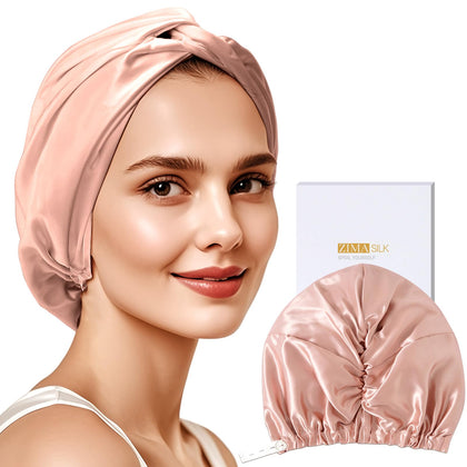 Bonnet en soie ZIMASILK 22 Momme couleur rose poudré, vue de face