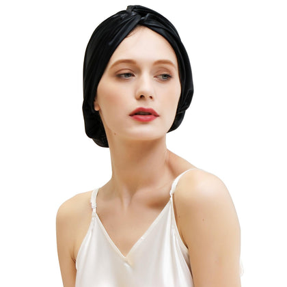 Bonnet en soie ZIMASILK 22 Momme noir, vue avant