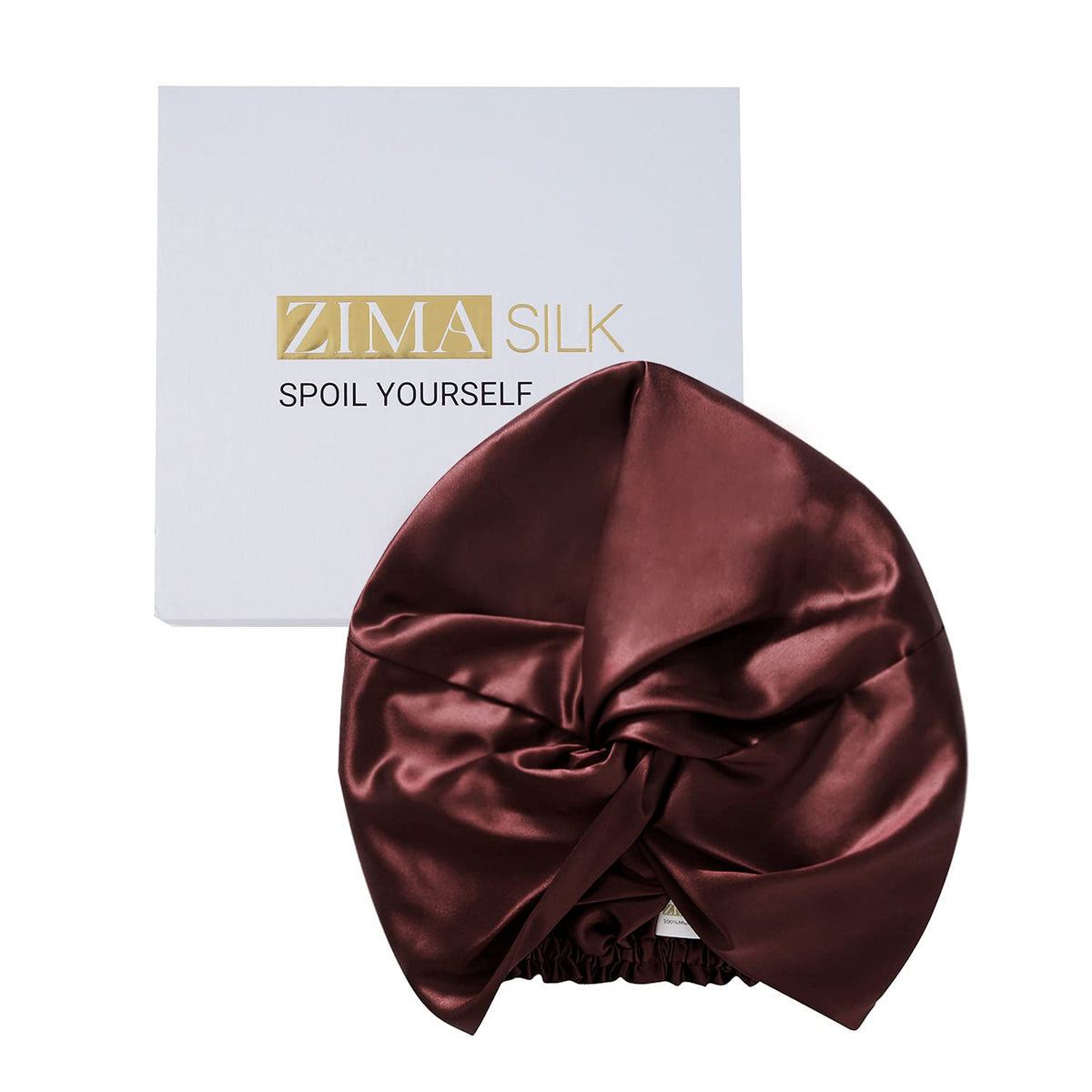 Bonnet en soie ZIMASILK 22 Momme rouge, vue avant avec texture brillante