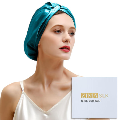 Bonnet en soie ZIMASILK turquoise vue avant