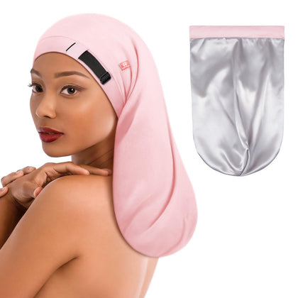 Bonnet Fittia long en satin pour cheveux bouclés, vue avant