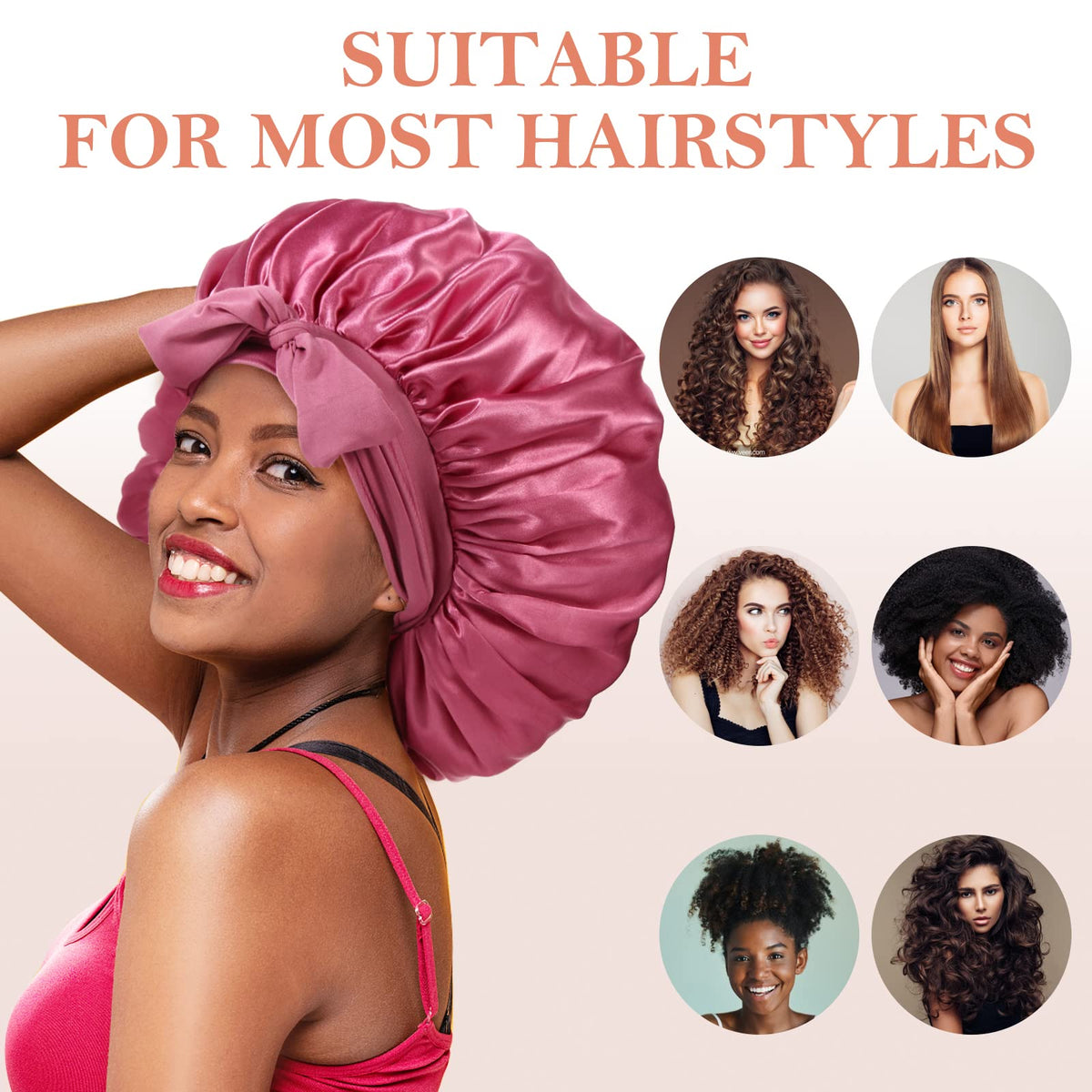 Bonnet Kafteri en satin affiché avec d'autres accessoires de cheveux