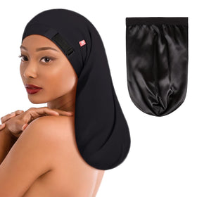 Bonnet long en satin Fittia vue de face, couleur noire