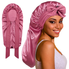 Bonnet long en satin ROYBENS vue avant avec bande à nouer