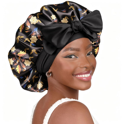 Bonnet satin doux YANIBEST couleur noire vue de face