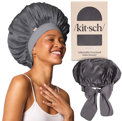 Bonnet satin Kitsch XL ajustable couleur charbon, vue de face