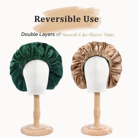 Bonnet satin YANIBEST porté par une femme avec des cheveux bouclés