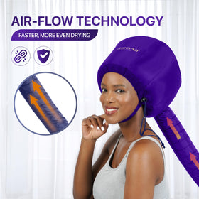 Bonnet sèche-cheveux Granteva violet posé sur une table