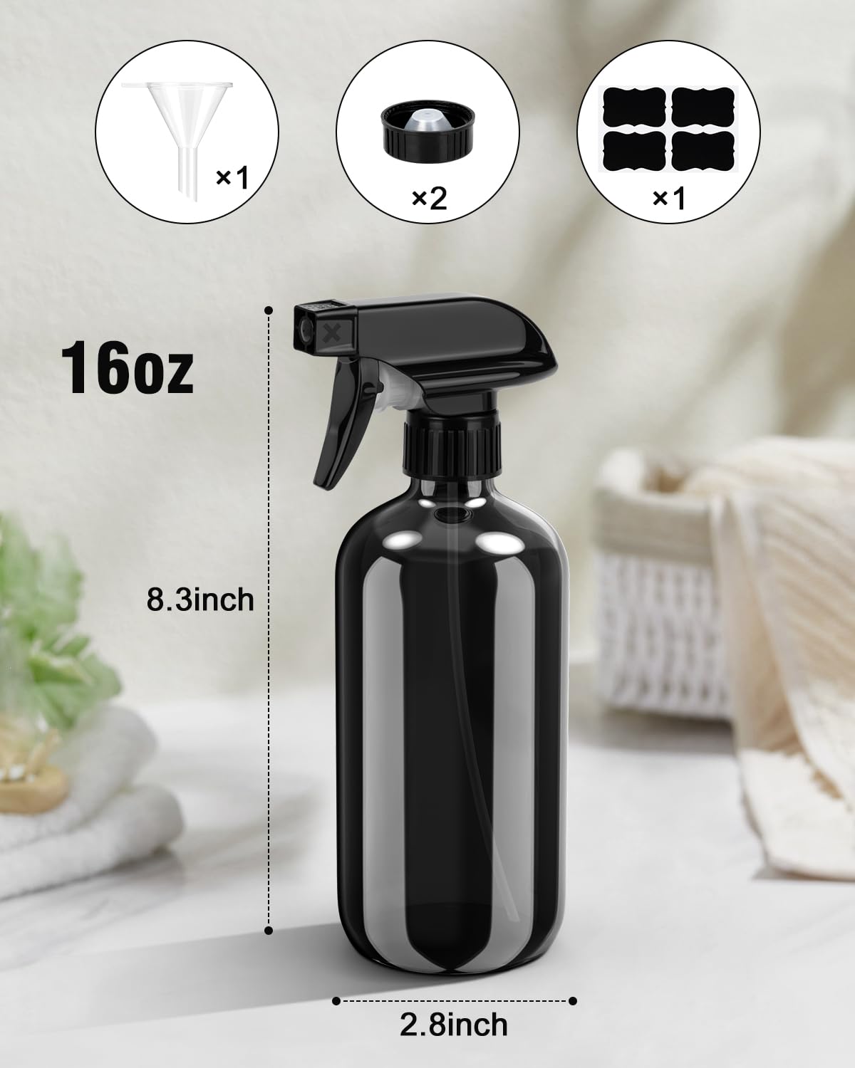 Bontip Bouteille Spray en Verre 16 oz sur une table avec plantes