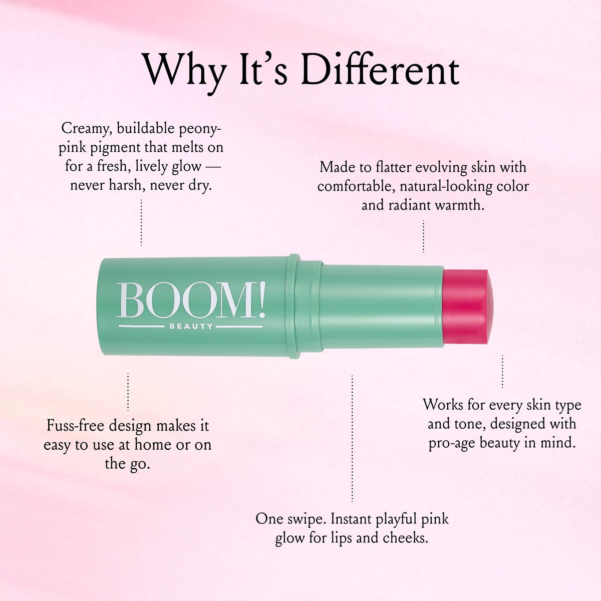 BOOM! Multistick Peony Pink application sur les joues