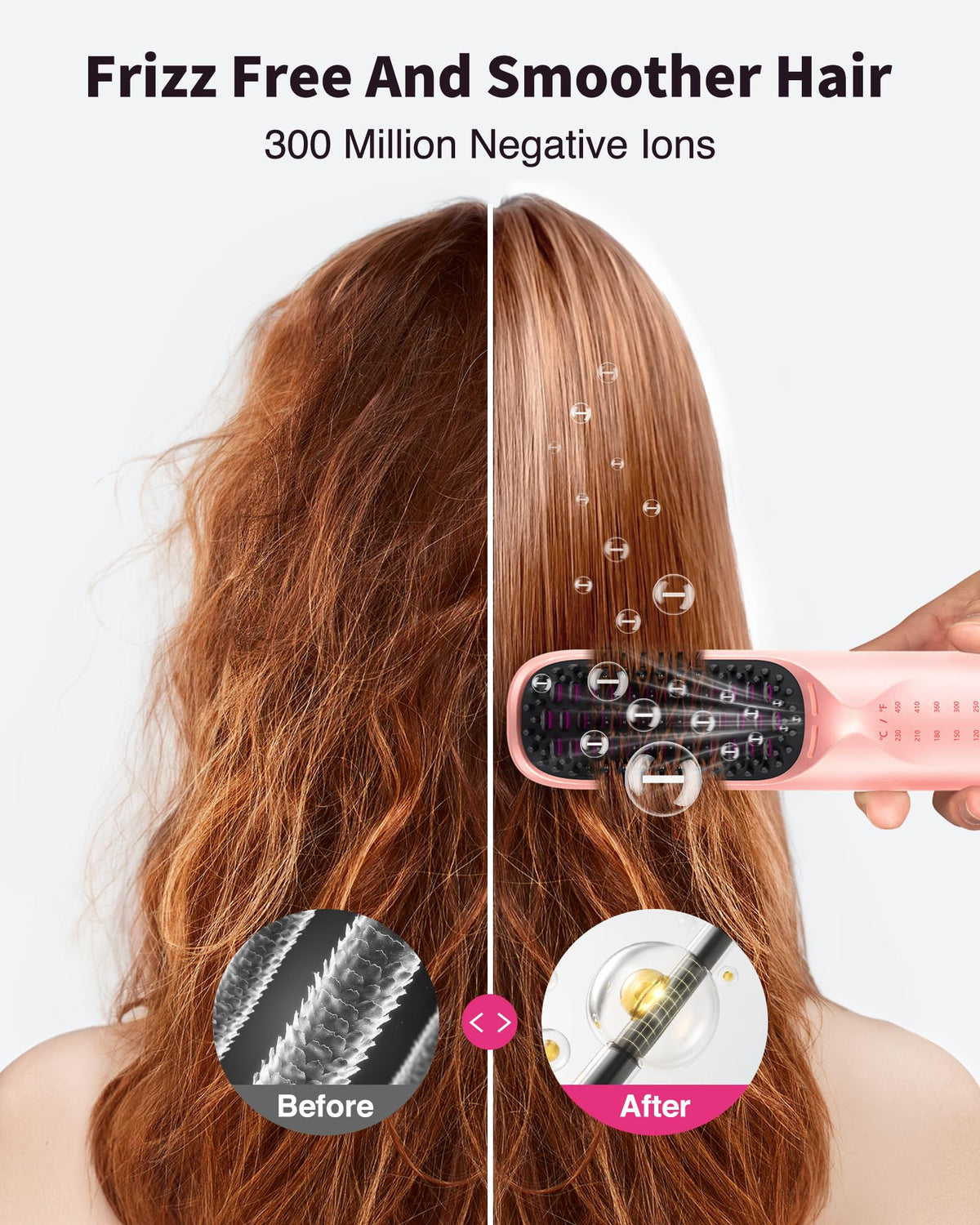 Bopcal Brosse Lissante sans Fil rose poudré avec câble de charge