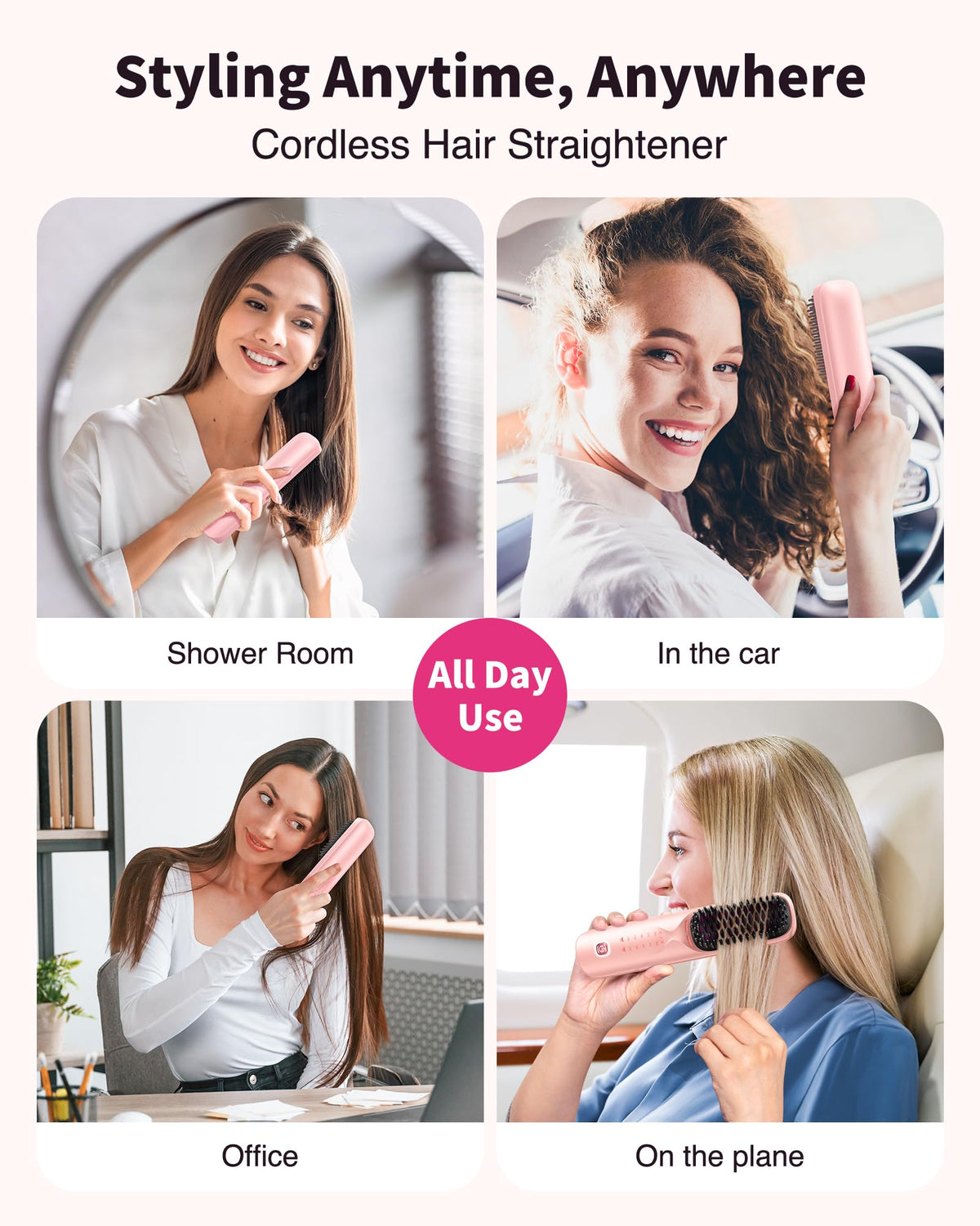 Bopcal Brosse Lissante sans Fil rose poudré vue latérale