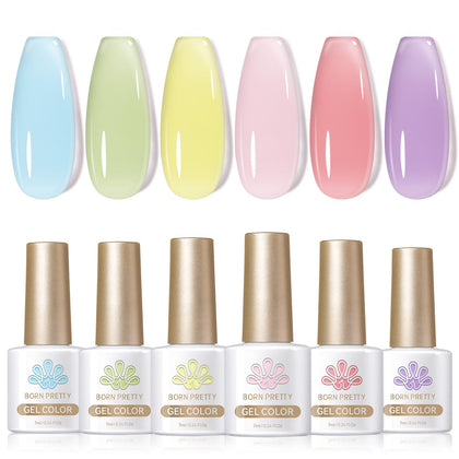 Born Pretty set de 6 vernis gel pastel jelly 7ml vue de face