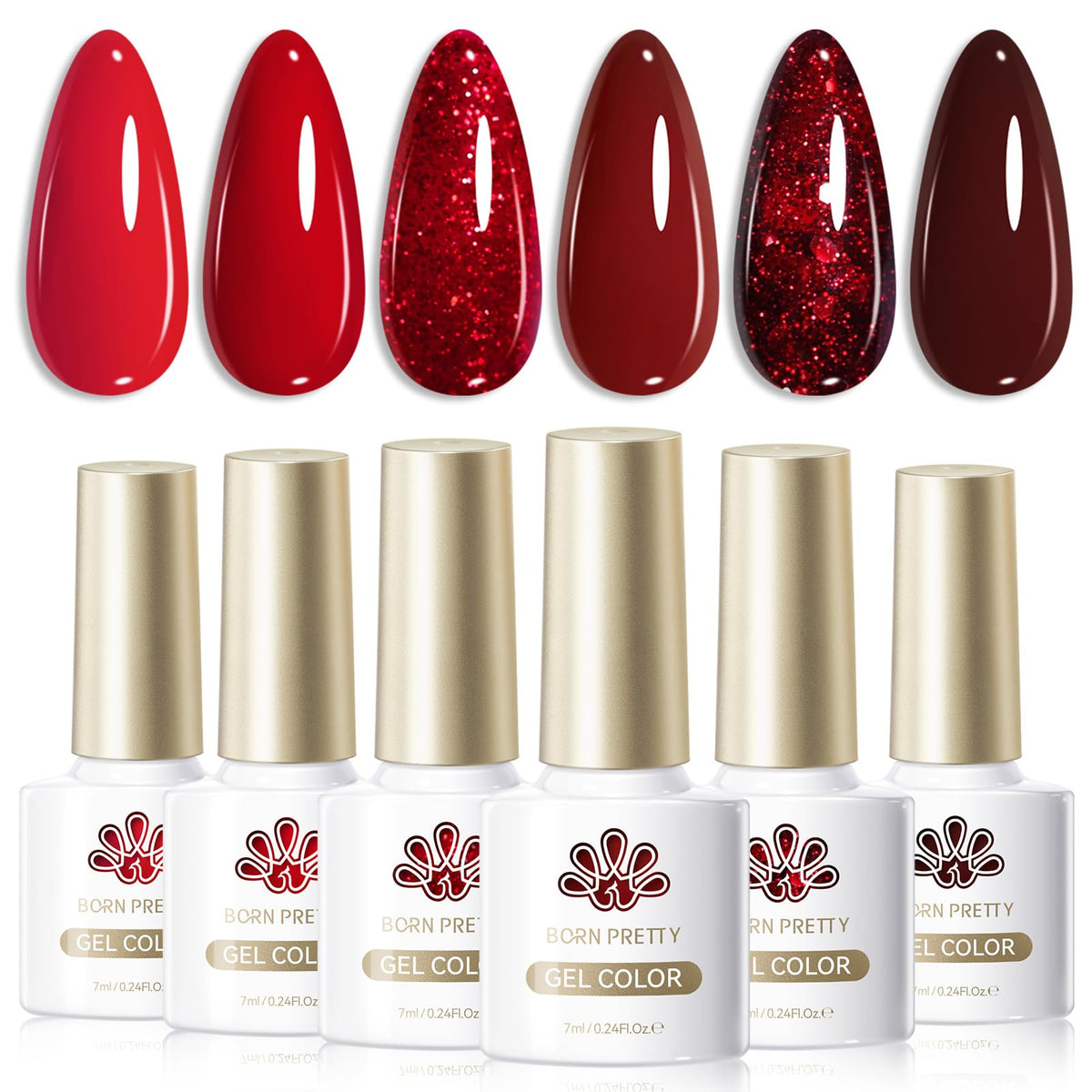 Born Pretty set de vernis à ongles gel rouge avec 6 flacons de 7ml
