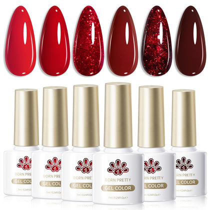 Born Pretty set de vernis à ongles gel rouge avec 6 flacons de 7ml