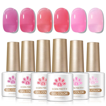 Born Pretty set de vernis gel jelly rose pâle 7ml, six flacons en vue de face