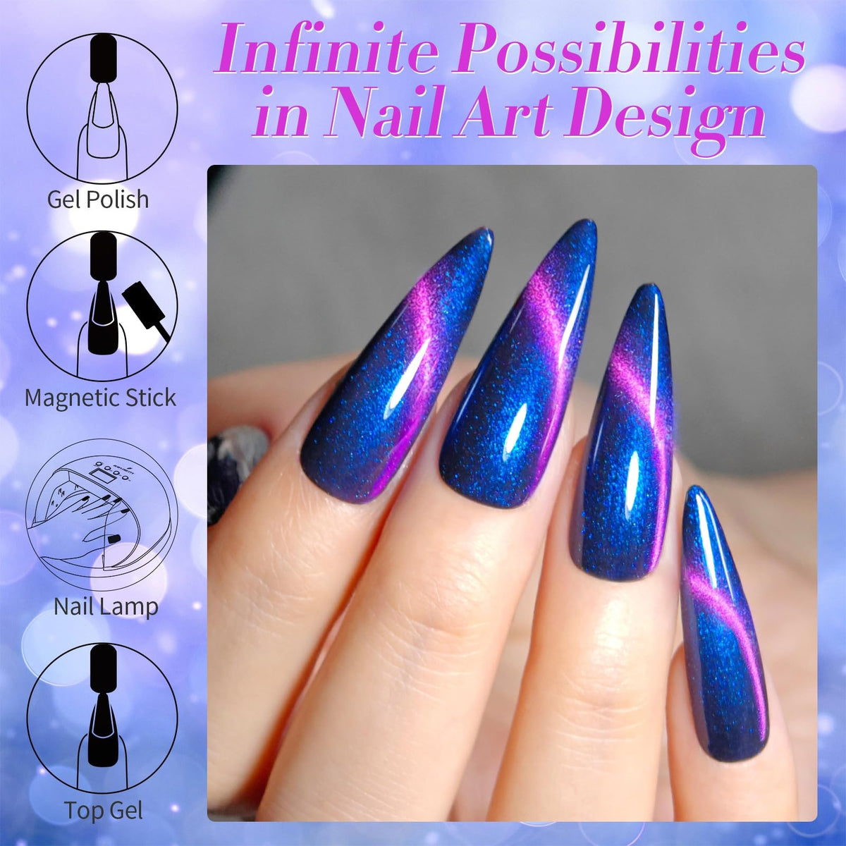 BORN PRETTY Vernis Gel Magnétique 15ml avant et après application