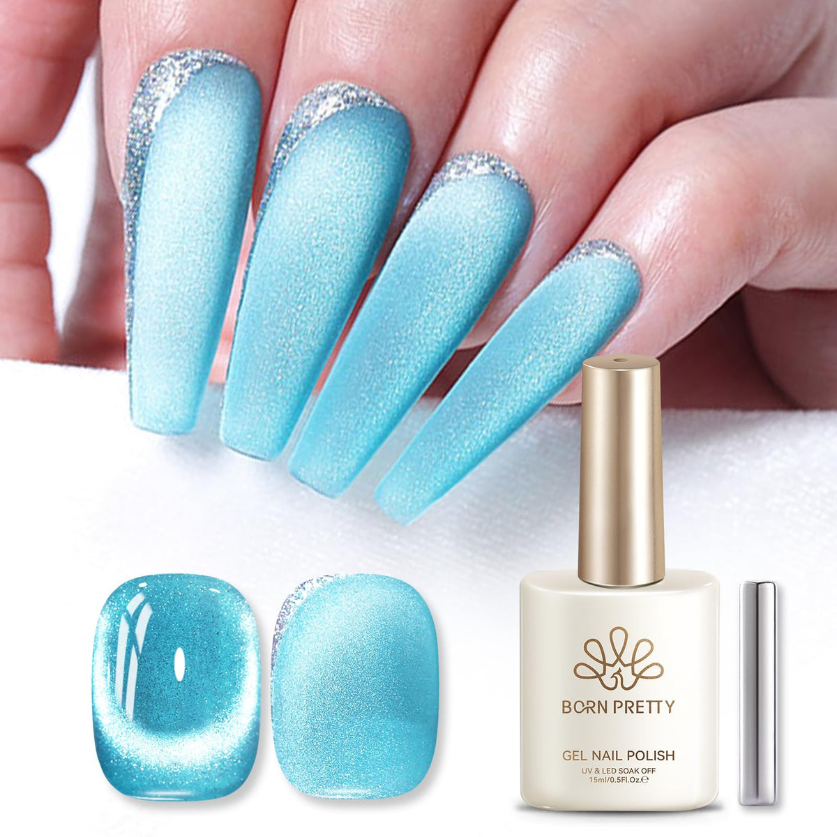 Born Pretty vernis gel magnétique Cat Eye bleu ciel 15ML