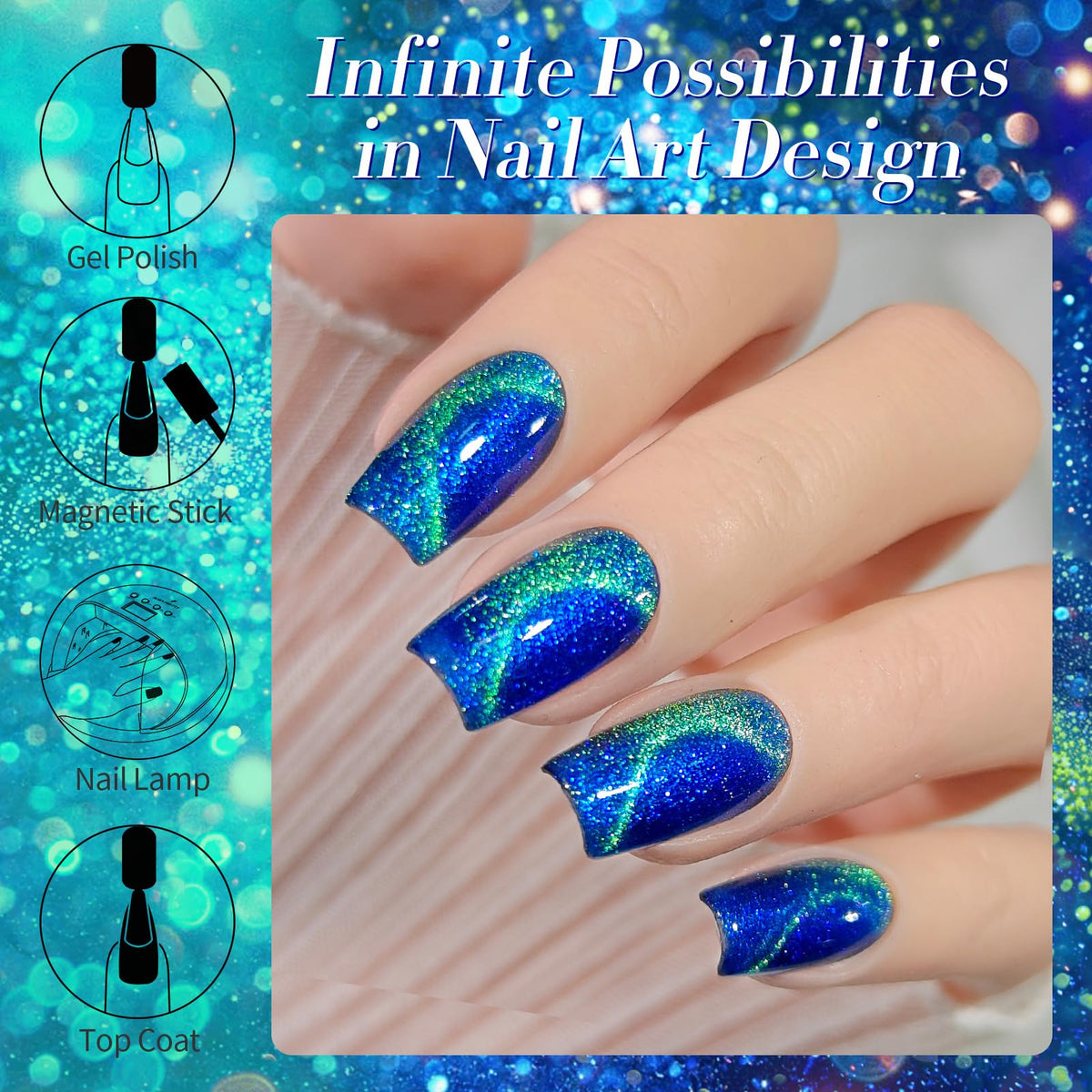 BORN PRETTY Vernis Gel Magnétique paillettes sous lumière