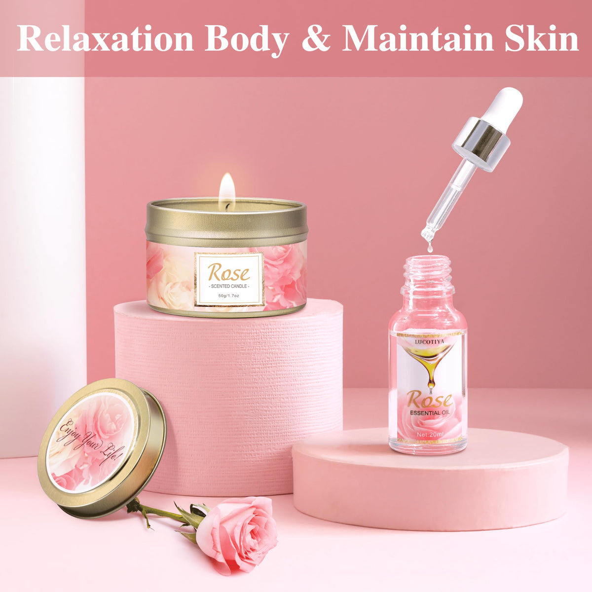 Bougie parfumée à la rose du coffret LUCOTIYA
