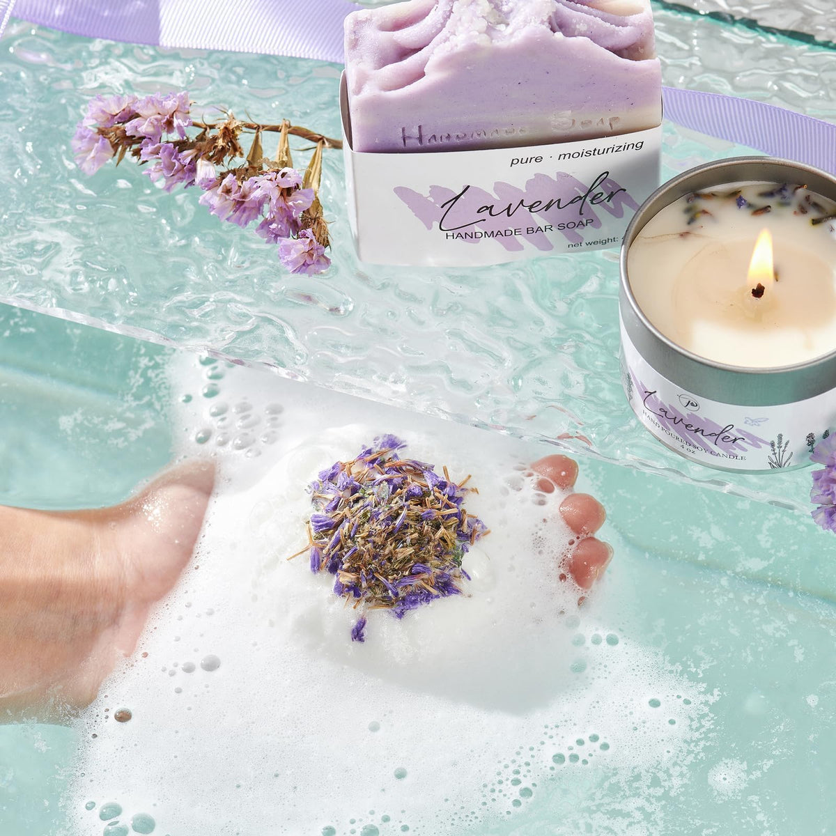Bougie parfumée à la rose du coffret spa peacoeye
