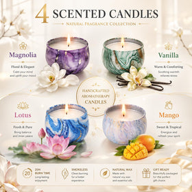 Bougies parfumées: vanille, mangue, magnolia, lotus