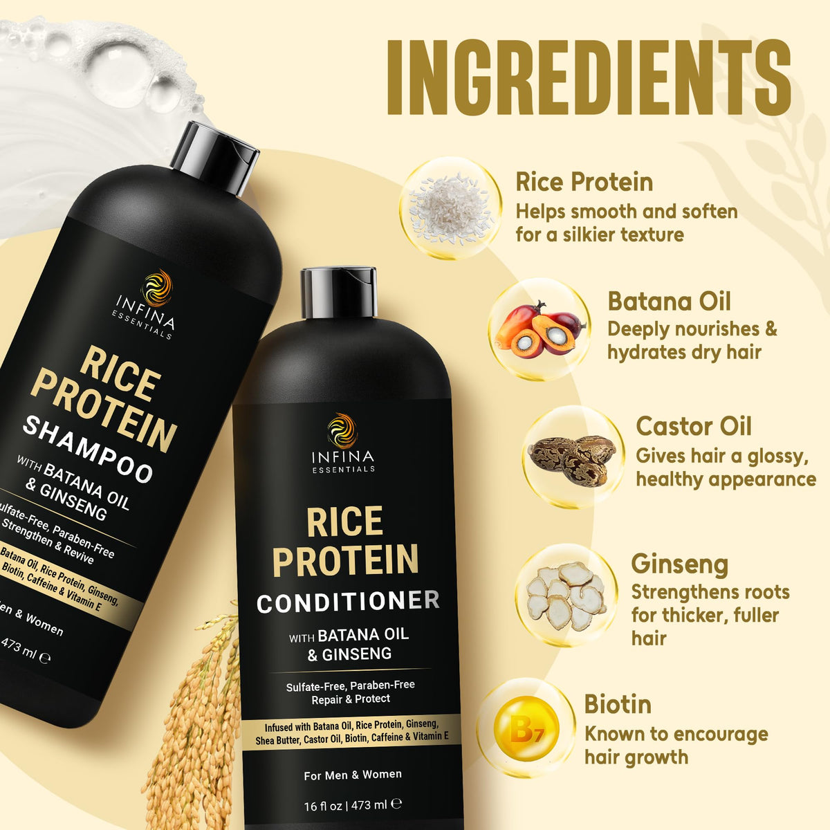 Bouteille d'Après-shampoing Eau de Riz INFINA ESSENTIALS avec capuchon