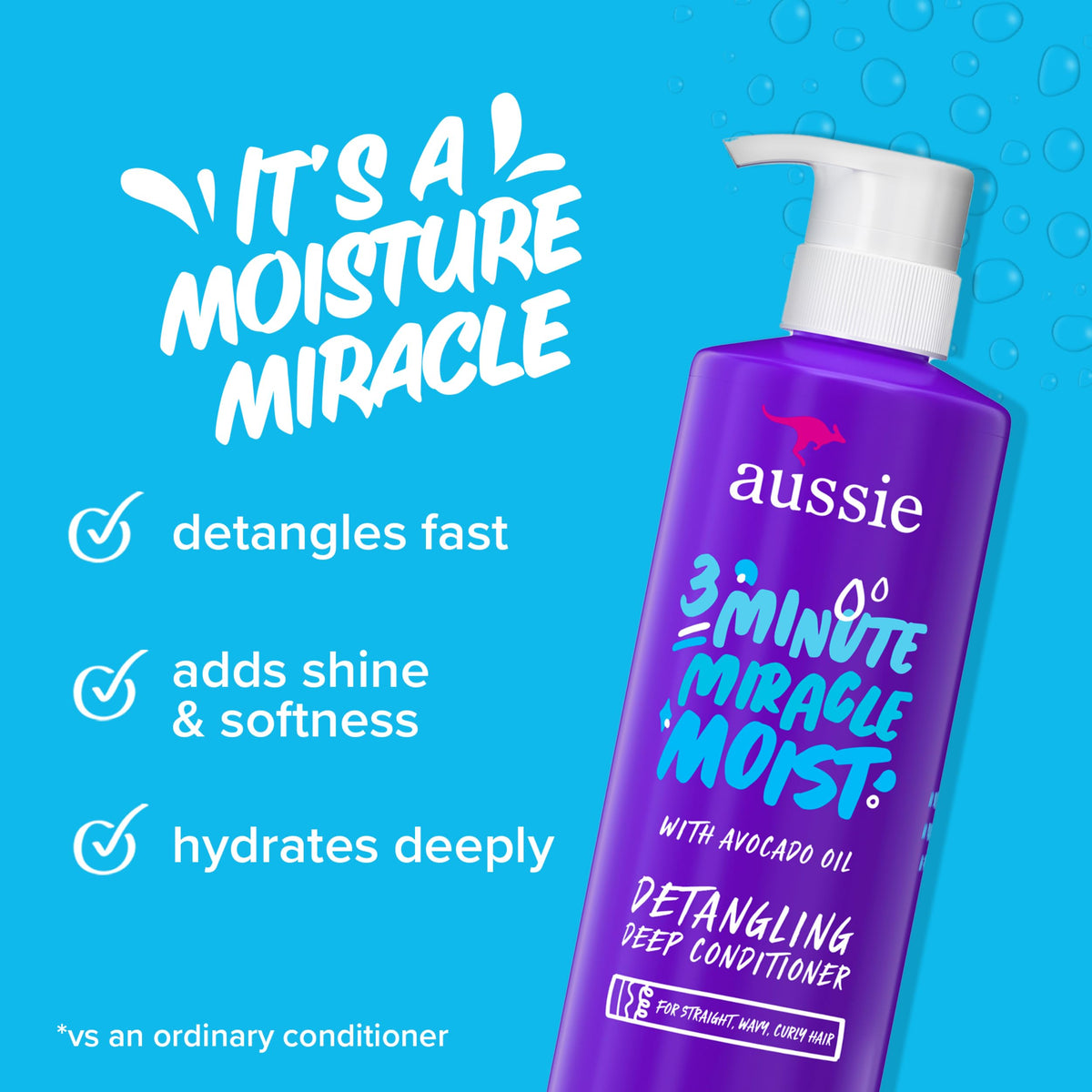Bouteille d'Aussie 3 Minute Miracle Moist avec huile d'avocat