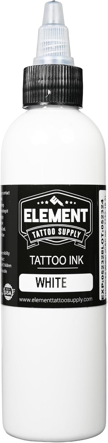Bouteille d'encre de tatouage blanche Element Tattoo Supply 4oz vue de face