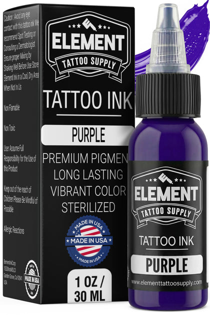 Bouteille d'encre de tatouage violet 1oz Element Tattoo Supply vue de face