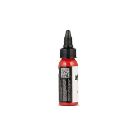 Bouteille d'encre Fire Red avec étiquette et numéro de lot