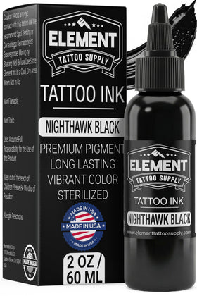 Bouteille d'encre noire Nighthawk 2oz d'Element Tattoo Supply, vue de face