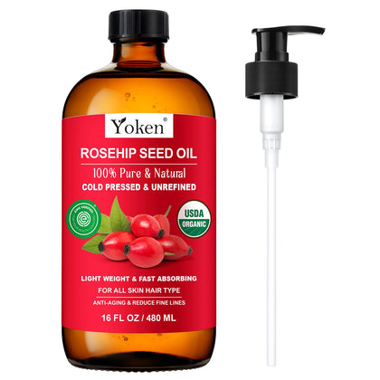 Bouteille d'huile de graines de cynorrhodon Yoken 473 ml vue de face