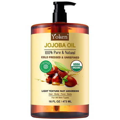 Bouteille d'huile de jojoba bio Yoken 16oz vue de face
