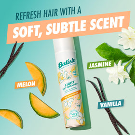 Bouteille de Batiste Shampoo Sec Mellow Melon avec étiquette