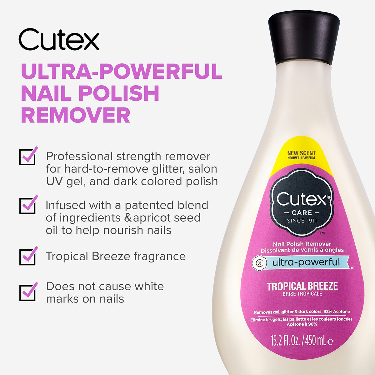 Bouteille de Cutex Dissolvant avec étiquette Tropical Breeze