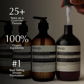 Bouteille de gel douche Aesop Citrus Melange avec étiquettes visibles