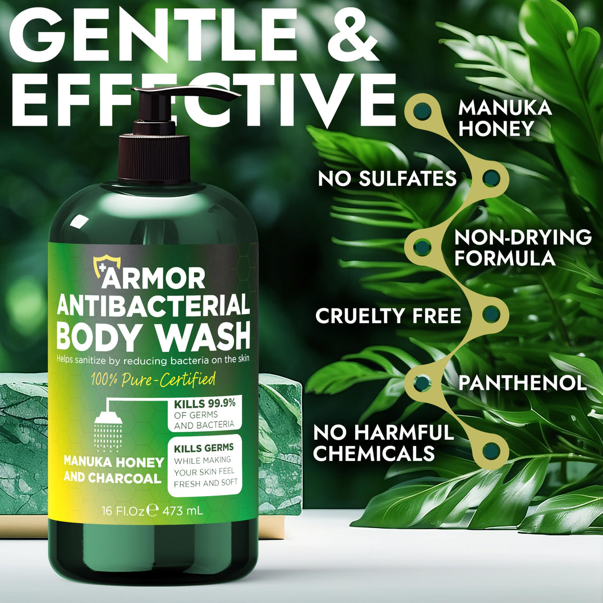 Bouteille de Gel Douche Antibactérien Terramed sur un fond neutre