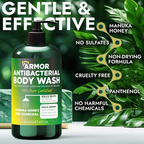 Bouteille de Gel Douche Antibactérien Terramed sur un fond neutre